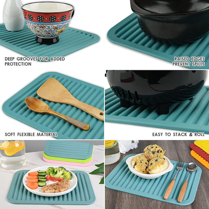 Silicone Trivets Mats for Hot Dishes and Hot Pots, Hot Pads for Countertops, Tables, Pot Holders, Spoon Rest Small Drying Mats Set of 2 Many Colors for Your Choose (Teal)
