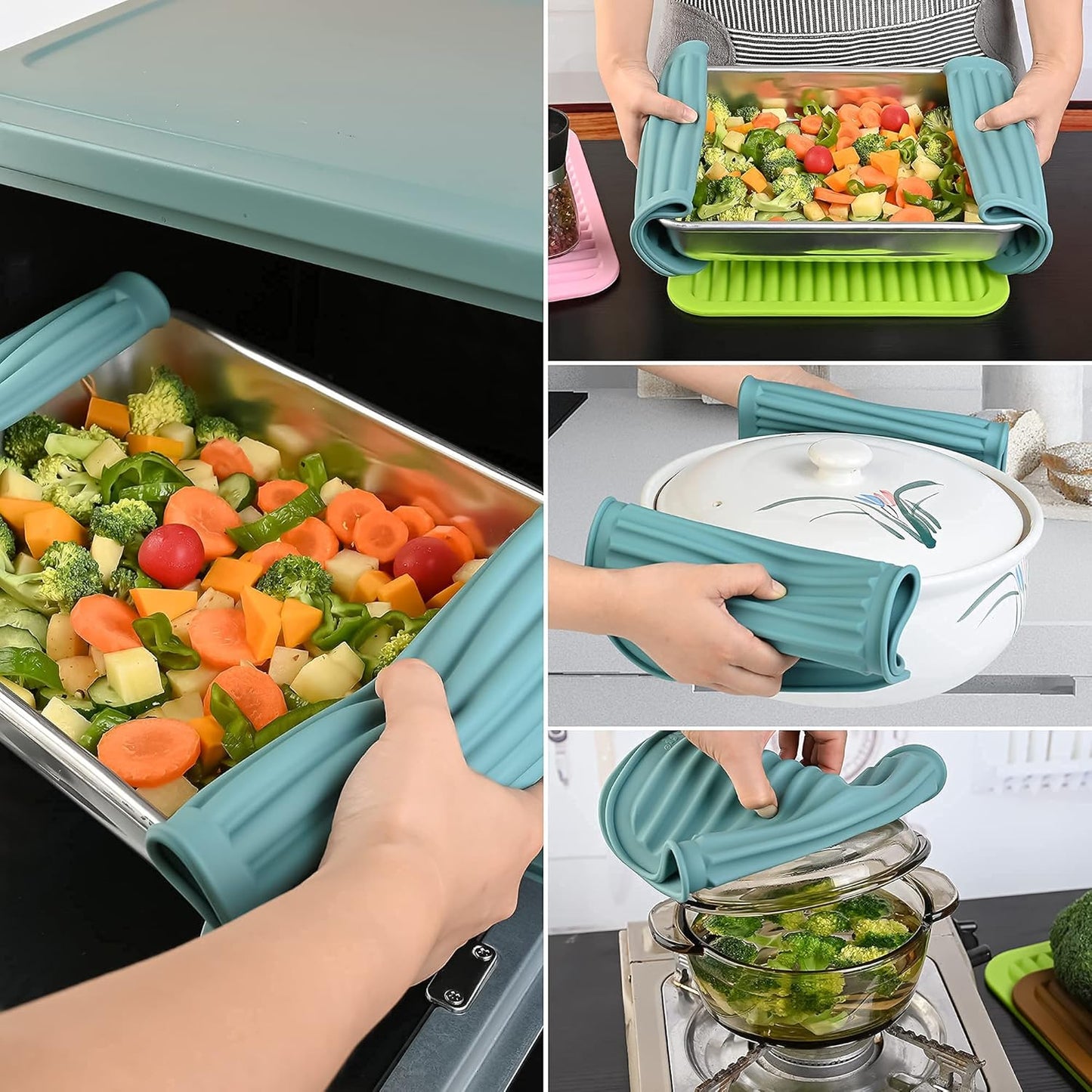 Silicone Trivets Mats for Hot Dishes and Hot Pots, Hot Pads for Countertops, Tables, Pot Holders, Spoon Rest Small Drying Mats Set of 2 Many Colors for Your Choose (Teal)