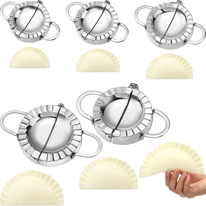 5 Pack Stainless Steel Dumpling Maker Dumpling Press Perogies Maker Press Dumpling Wrapper Stamp Ravioli Mold Pastry Dough Cutter Various Sizes Kitchen Accessories, 2.95/3.35/3.74/4.92/5.91 In