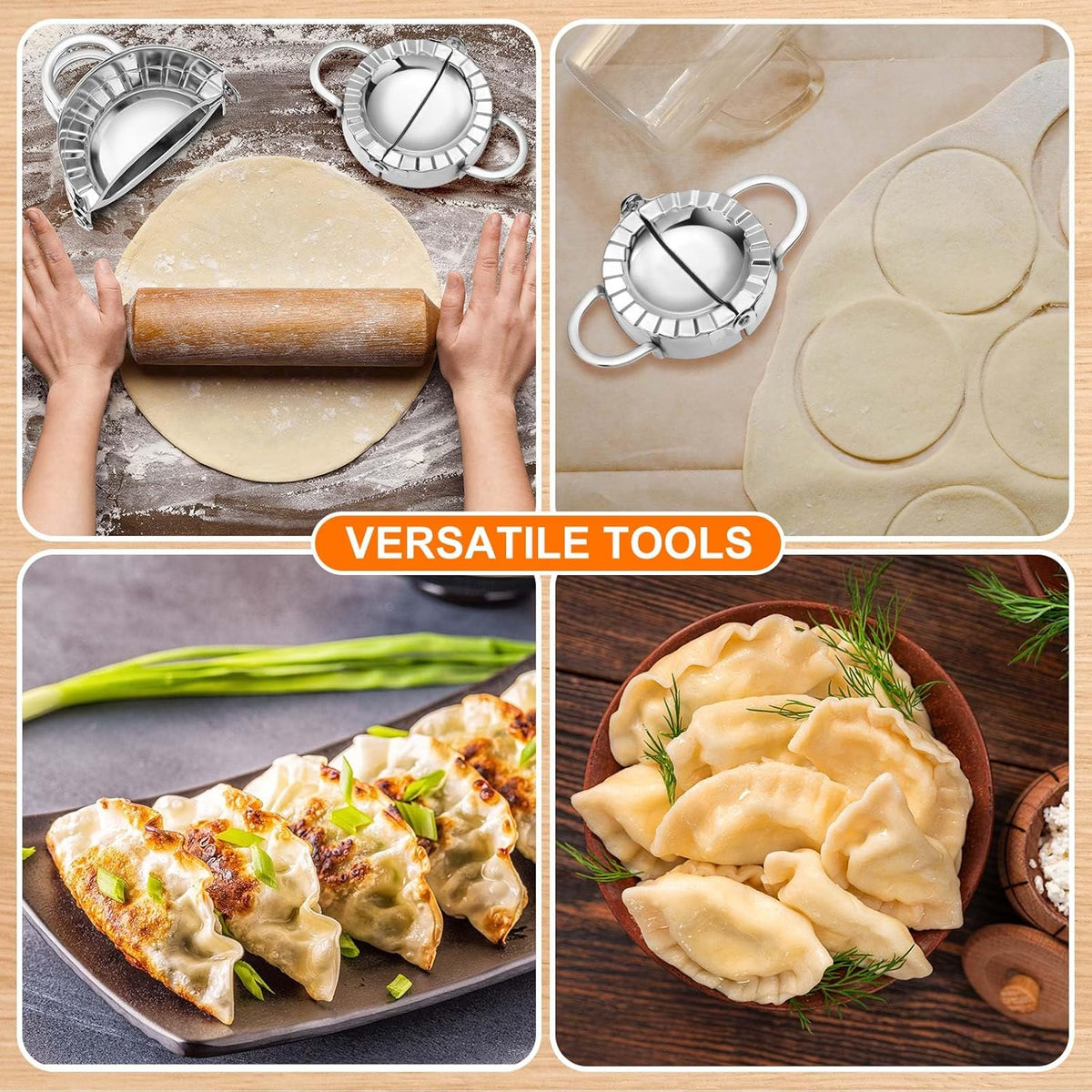 5 Pack Stainless Steel Dumpling Maker Dumpling Press Perogies Maker Press Dumpling Wrapper Stamp Ravioli Mold Pastry Dough Cutter Various Sizes Kitchen Accessories, 2.95/3.35/3.74/4.92/5.91 In