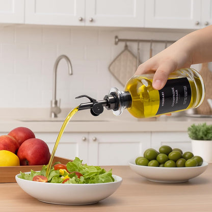 3PCS Olive Oil Dispenser Bottle For Kitchen, Soy Sauce Dispenser, Glass Oil and Vinegar Dispenser Set W. Wooden Tray & Labels & 3 Replacement Spouts, Coffee Syrup Dispenser(Clear)