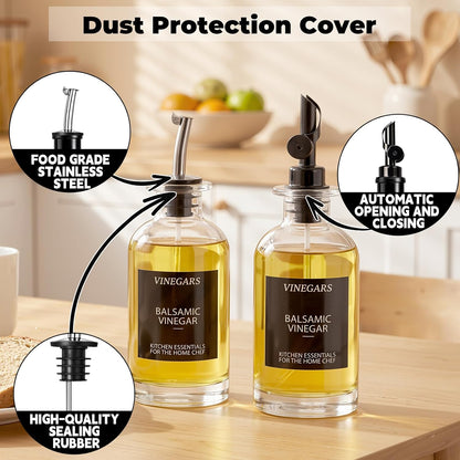 3PCS Olive Oil Dispenser Bottle For Kitchen, Soy Sauce Dispenser, Glass Oil and Vinegar Dispenser Set W. Wooden Tray & Labels & 3 Replacement Spouts, Coffee Syrup Dispenser(Clear)