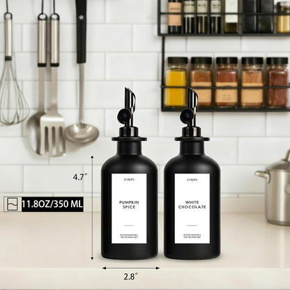3PCS Olive Oil Dispenser Bottle For Kitchen, Soy Sauce Dispenser, Glass Oil and Vinegar Dispenser Set W. Wooden Tray & Labels & 3 Replacement Spouts, Coffee Syrup Dispenser(Clear)