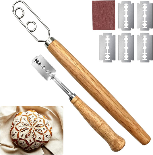 13 Inch Danish Dough Whisk for Sourdough,304 Stainless Steel Dough Whisk with Bread Blade Includes 5 Razor,Blades Essential Sourdough Dough Mixing Tool for Bread Baking