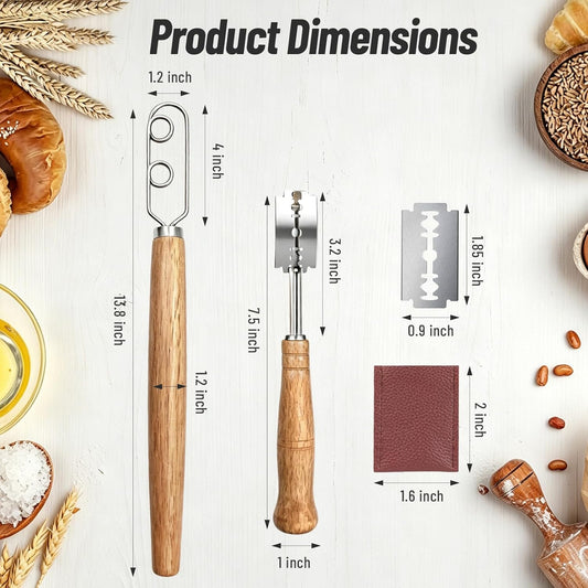 13 Inch Danish Dough Whisk for Sourdough,304 Stainless Steel Dough Whisk with Bread Blade Includes 5 Razor,Blades Essential Sourdough Dough Mixing Tool for Bread Baking