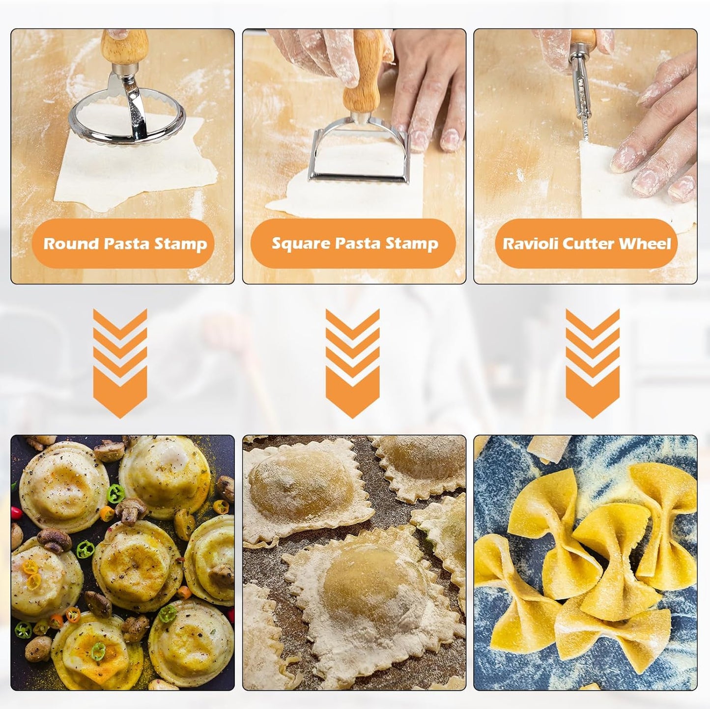 3 Size Pasta Making Tools, 11Pcs Wooden Pasta Making Kit with 3 Size Threaded Rolling Pins, Long Rolling Pin, Rotatable Pasta Drying Rack, Gnocchi Board, Dough Cutter, Wheel Cutter, 2 Stamps