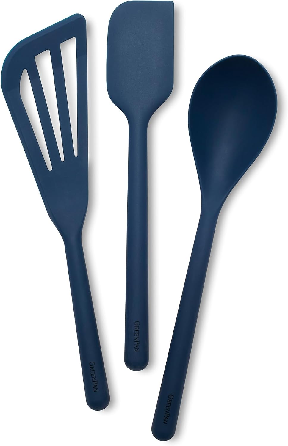 Silicone 3 Piece Cooking Utensil Set, Fish Turner, Mixing Spatula, Solid Spoon, Flexible Nonstick Kitchen Tools Rigid Steel Core, Heat-Resistant Anti-Slip Handle BPA-Free Dishwasher Safe Blue