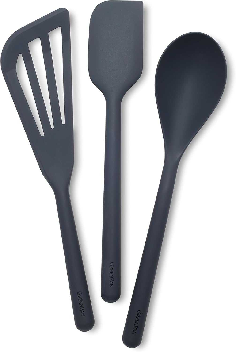 Silicone 3 Piece Cooking Utensil Set, Fish Turner, Mixing Spatula, Solid Spoon, Flexible Nonstick Kitchen Tools Rigid Steel Core, Heat-Resistant Anti-Slip Handle BPA-Free Dishwasher Safe Blue