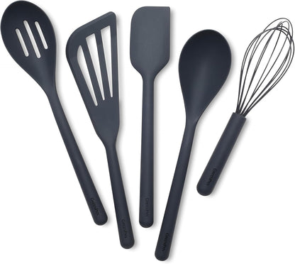 Silicone 3 Piece Cooking Utensil Set, Fish Turner, Mixing Spatula, Solid Spoon, Flexible Nonstick Kitchen Tools Rigid Steel Core, Heat-Resistant Anti-Slip Handle BPA-Free Dishwasher Safe Blue