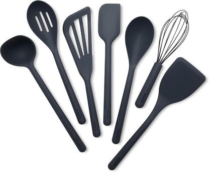 Silicone 3 Piece Cooking Utensil Set, Fish Turner, Mixing Spatula, Solid Spoon, Flexible Nonstick Kitchen Tools Rigid Steel Core, Heat-Resistant Anti-Slip Handle BPA-Free Dishwasher Safe Blue