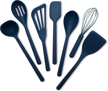 Silicone 3 Piece Cooking Utensil Set, Fish Turner, Mixing Spatula, Solid Spoon, Flexible Nonstick Kitchen Tools Rigid Steel Core, Heat-Resistant Anti-Slip Handle BPA-Free Dishwasher Safe Blue