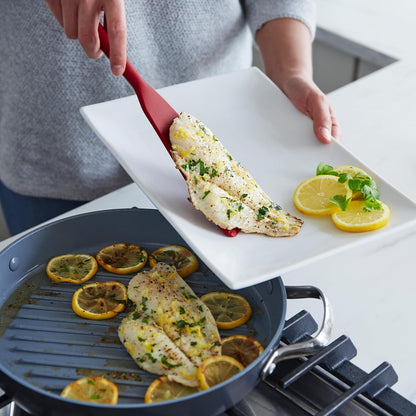 Silicone 3 Piece Cooking Utensil Set, Fish Turner, Mixing Spatula, Solid Spoon, Flexible Nonstick Kitchen Tools Rigid Steel Core, Heat-Resistant Anti-Slip Handle BPA-Free Dishwasher Safe Blue