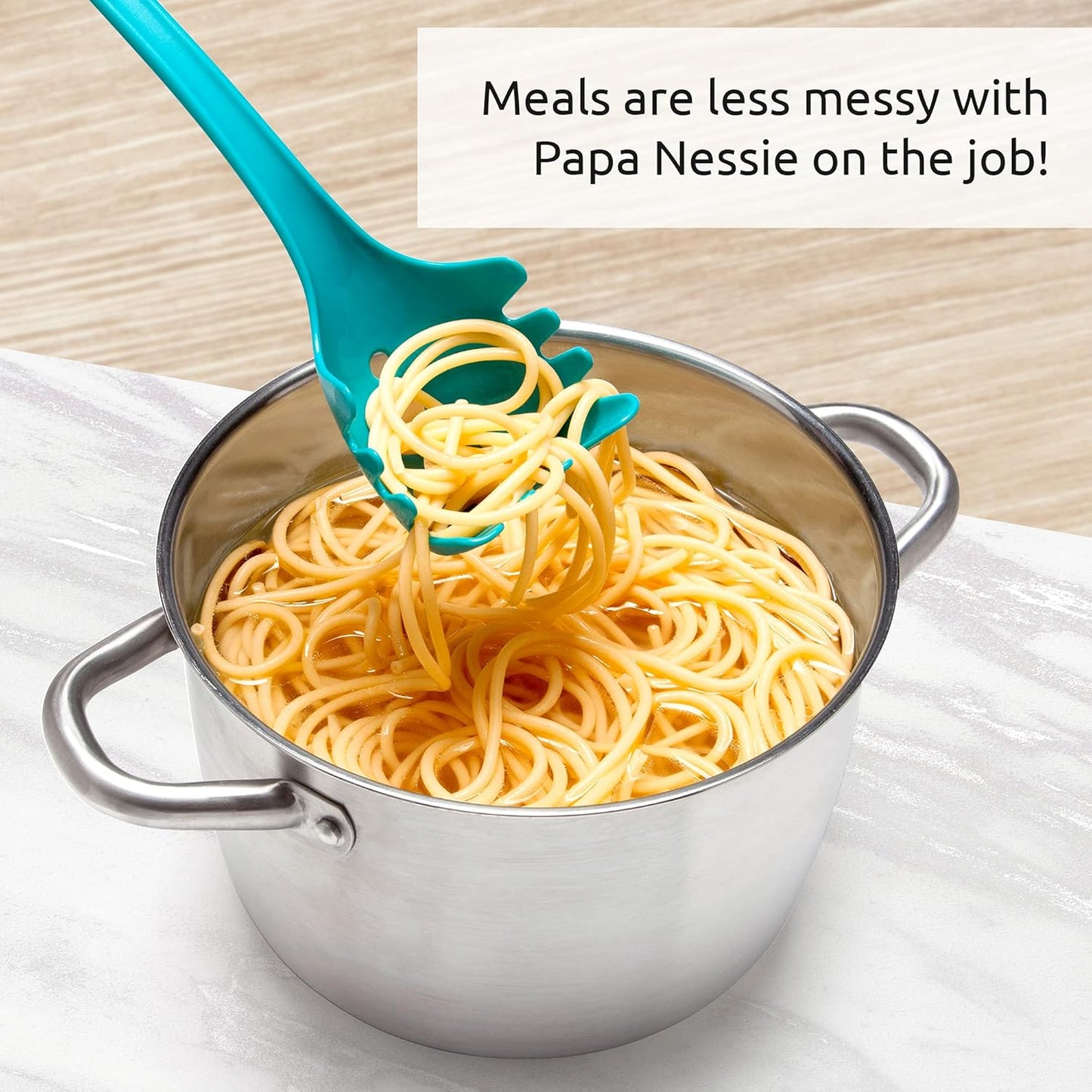Papa Nessie Pasta Server, Spaghetti Spoon - Food Grade & BPA Free Pasta Spoon Server - Dishwasher Safe & Heat Resistant Spaghetti Server, Pasta Fork 11.22x3.35x2.17 in