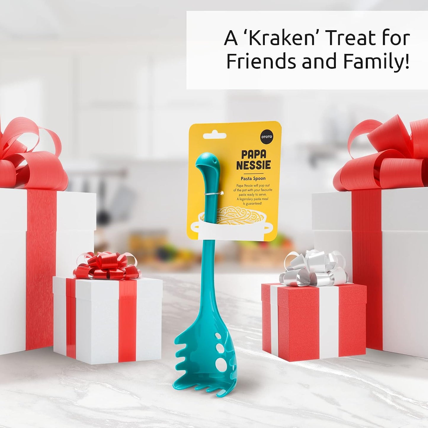 Papa Nessie Pasta Server, Spaghetti Spoon - Food Grade & BPA Free Pasta Spoon Server - Dishwasher Safe & Heat Resistant Spaghetti Server, Pasta Fork 11.22x3.35x2.17 in
