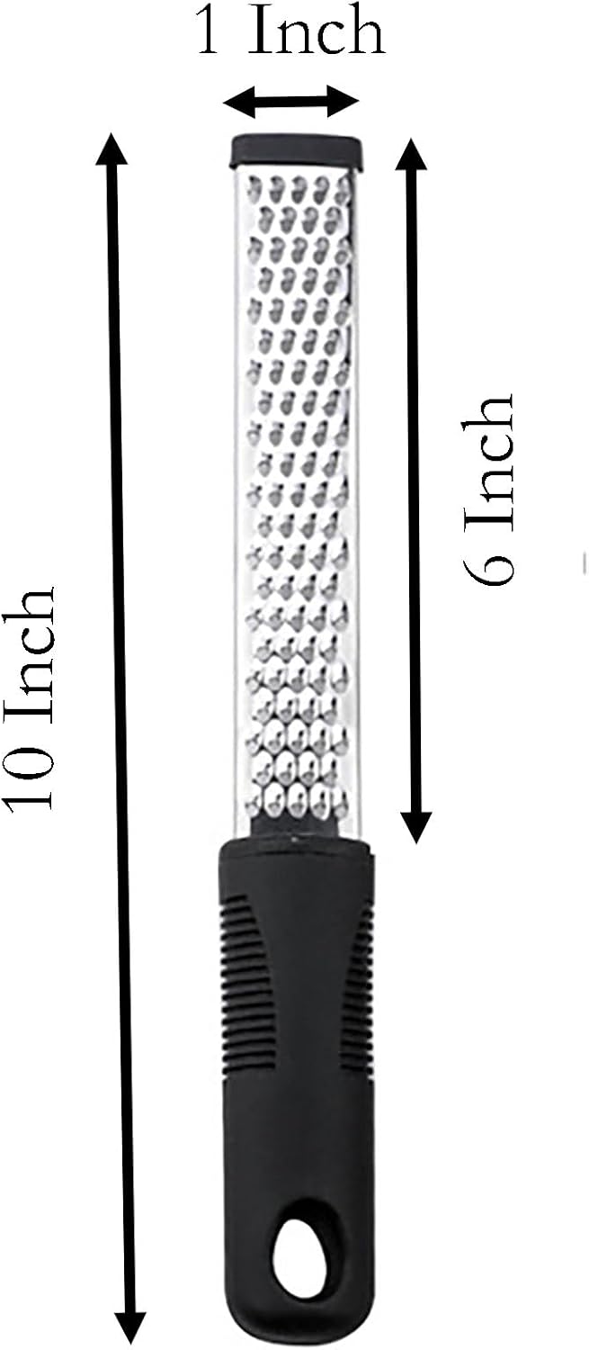Cheese Grater, 10 Inch x 1 Inch Stainless Steel Vegetables Zester with Rubber Handle for Vegetables, Cheese, Fruits and Lemon (25cm)