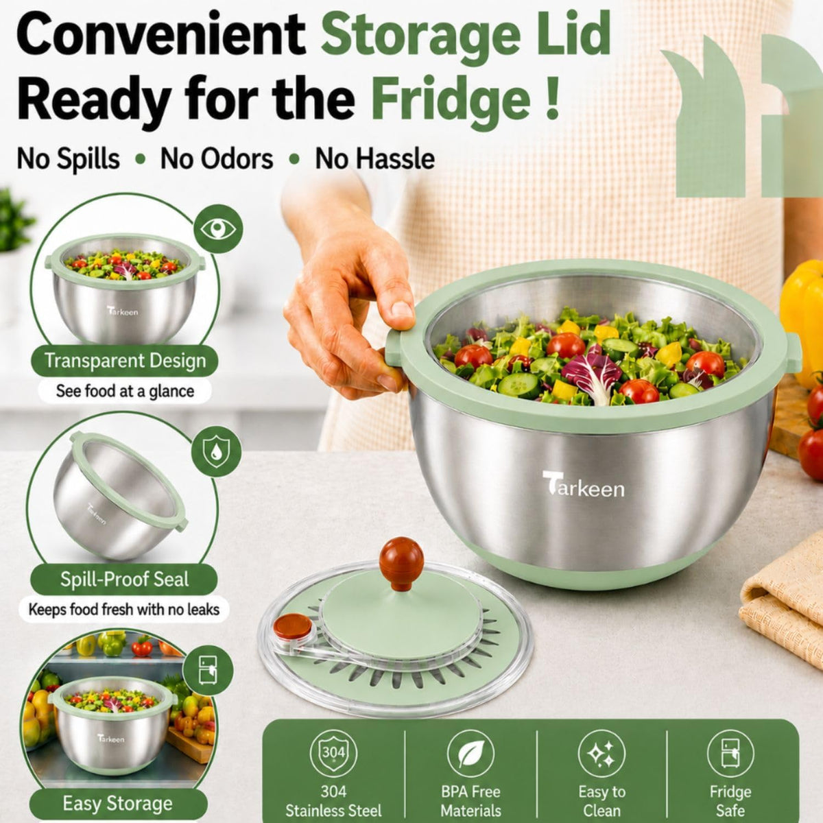 Stainless Steel Salad Spinner with Storage Lid, 5.3Qt