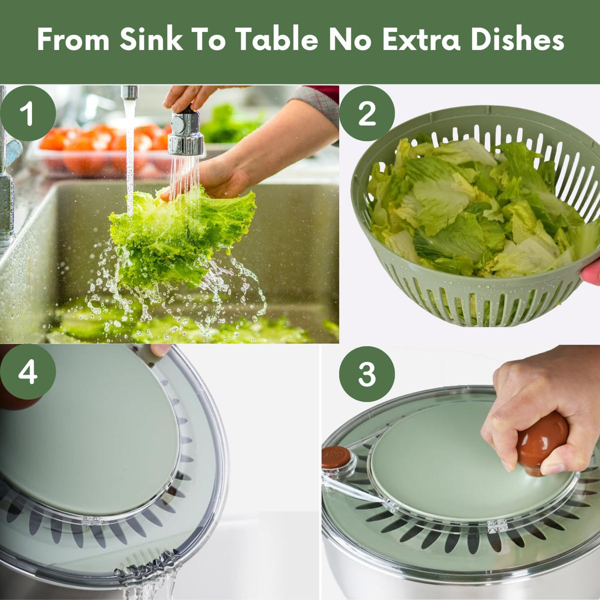 Stainless Steel Salad Spinner with Storage Lid, 5.3Qt