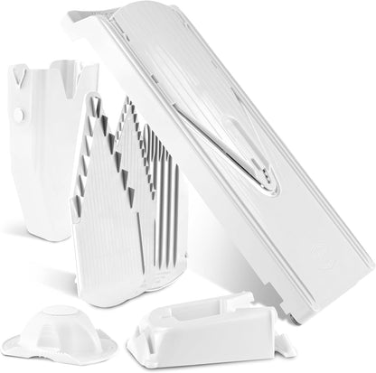 Mandoline Food Slicer V3 (Profi Set) by Reston Lloyd • V-Slicer with 4 Inserts, Docking Station & Food Holder • Made in Germany • Fruit & Vegetable Chopper • Multiple Settings • Color: White
