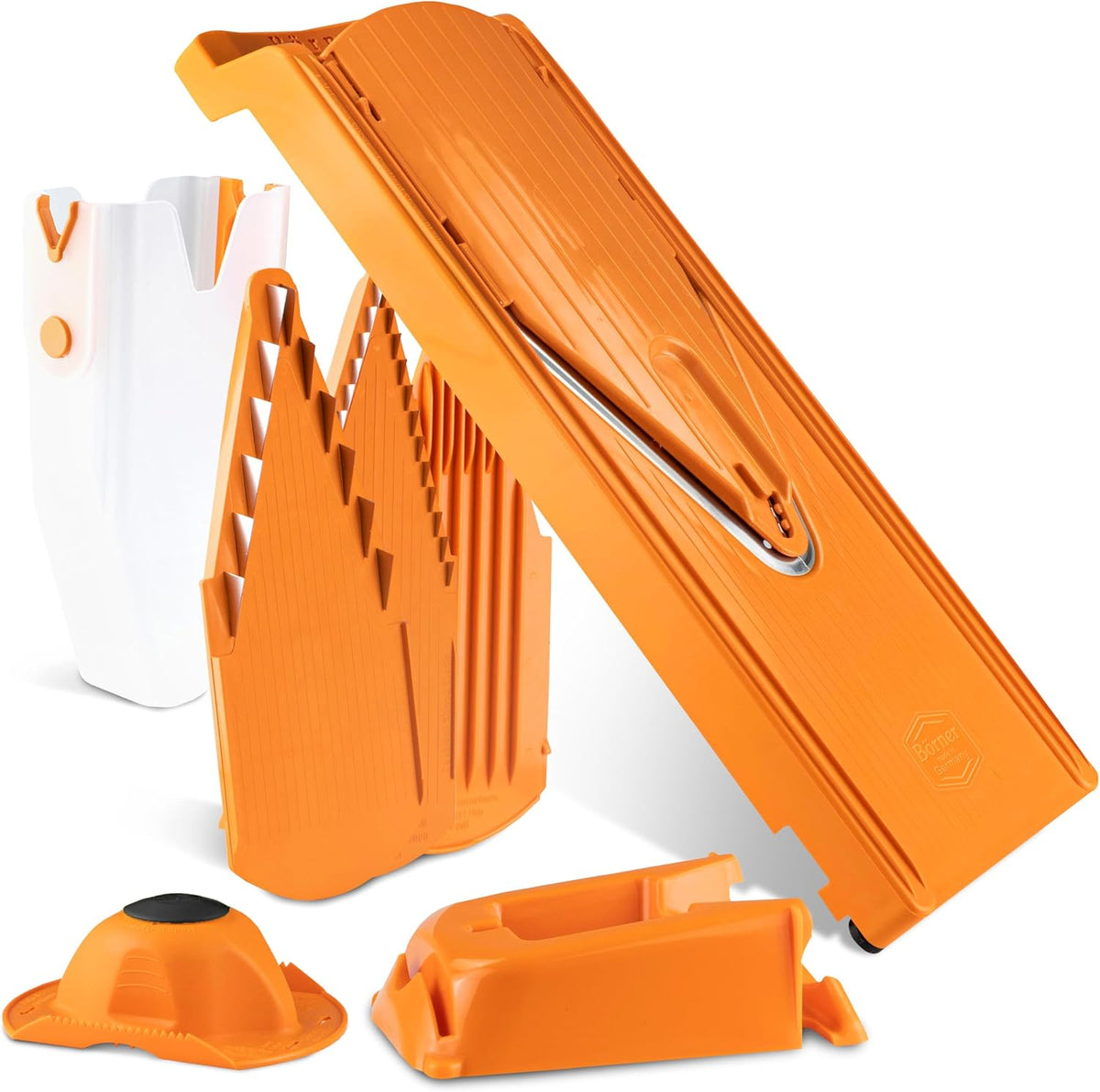 Mandoline Food Slicer V3 (Profi Set) by Reston Lloyd • V-Slicer with 4 Inserts, Docking Station & Food Holder • Made in Germany • Fruit & Vegetable Chopper • Multiple Settings • Color: White