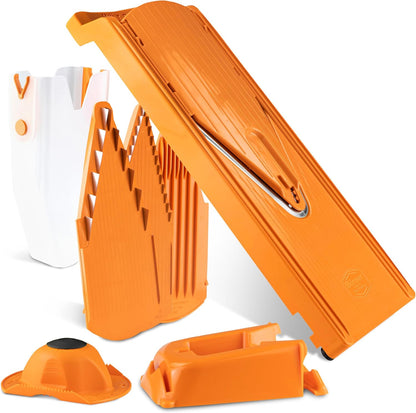 Mandoline Food Slicer V3 (Profi Set) by Reston Lloyd • V-Slicer with 4 Inserts, Docking Station & Food Holder • Made in Germany • Fruit & Vegetable Chopper • Multiple Settings • Color: White