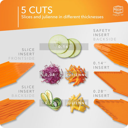 Mandoline Food Slicer V3 (Profi Set) by Reston Lloyd • V-Slicer with 4 Inserts, Docking Station & Food Holder • Made in Germany • Fruit & Vegetable Chopper • Multiple Settings • Color: White