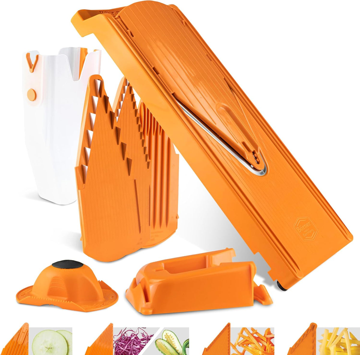 Mandoline Food Slicer V3 (Profi Set) by Reston Lloyd • V-Slicer with 4 Inserts, Docking Station & Food Holder • Made in Germany • Fruit & Vegetable Chopper • Multiple Settings • Color: White