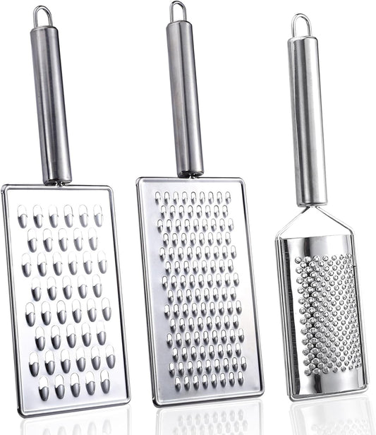 Different Hole Sizes Cheese Grater and Ginger Grater Set, Zester Grater, Small Handheld Cheese Shredder for Kitchen Vegetable Food Fruit Chocolate (3 PCS)