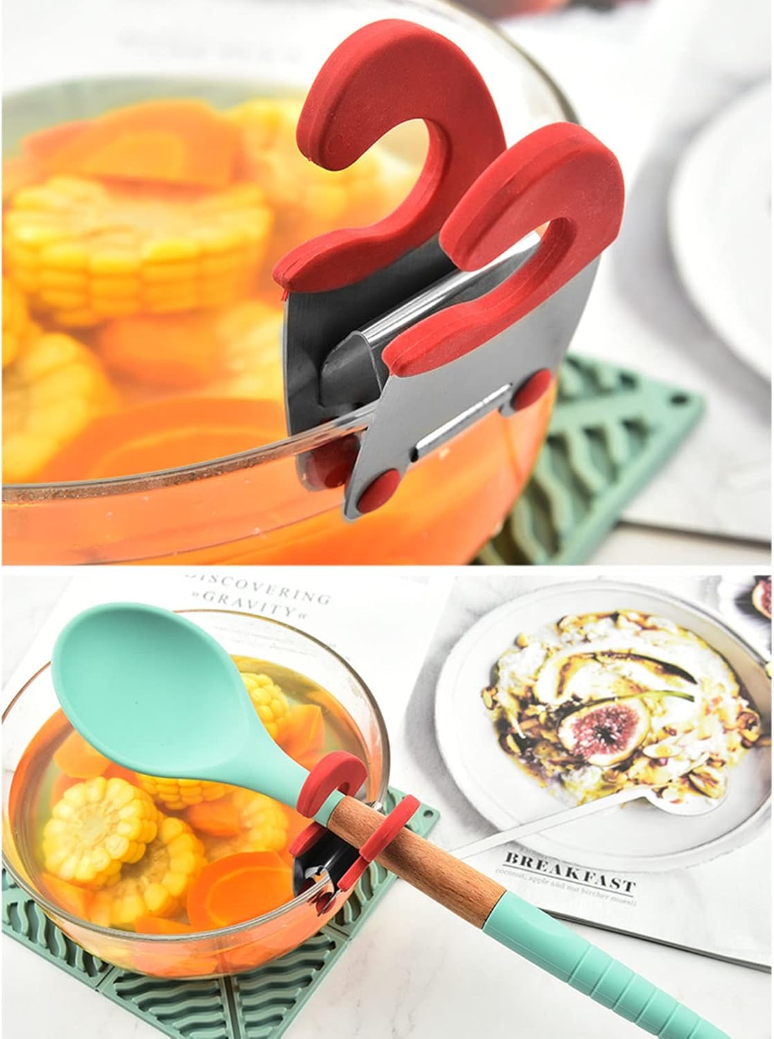 Pot Clips Stainless Steel Pot Holders Anti-Scald Grip Pot Fixed Clamp Kitchen Accessories 2 Colors Choose for Spoon Rest