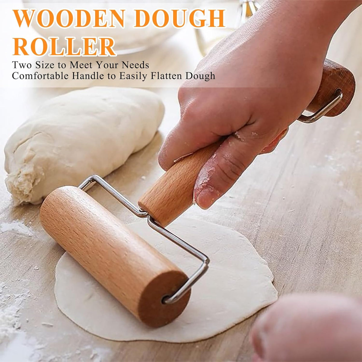 Set of 3 Pizza Kit Including Stainless Steel Pizza Dough Roller, Wooden Docker Rolling Pin and Non-slip Silicone Baking Mat, Dough Hole Maker for Cookie Pie Pastry Crust