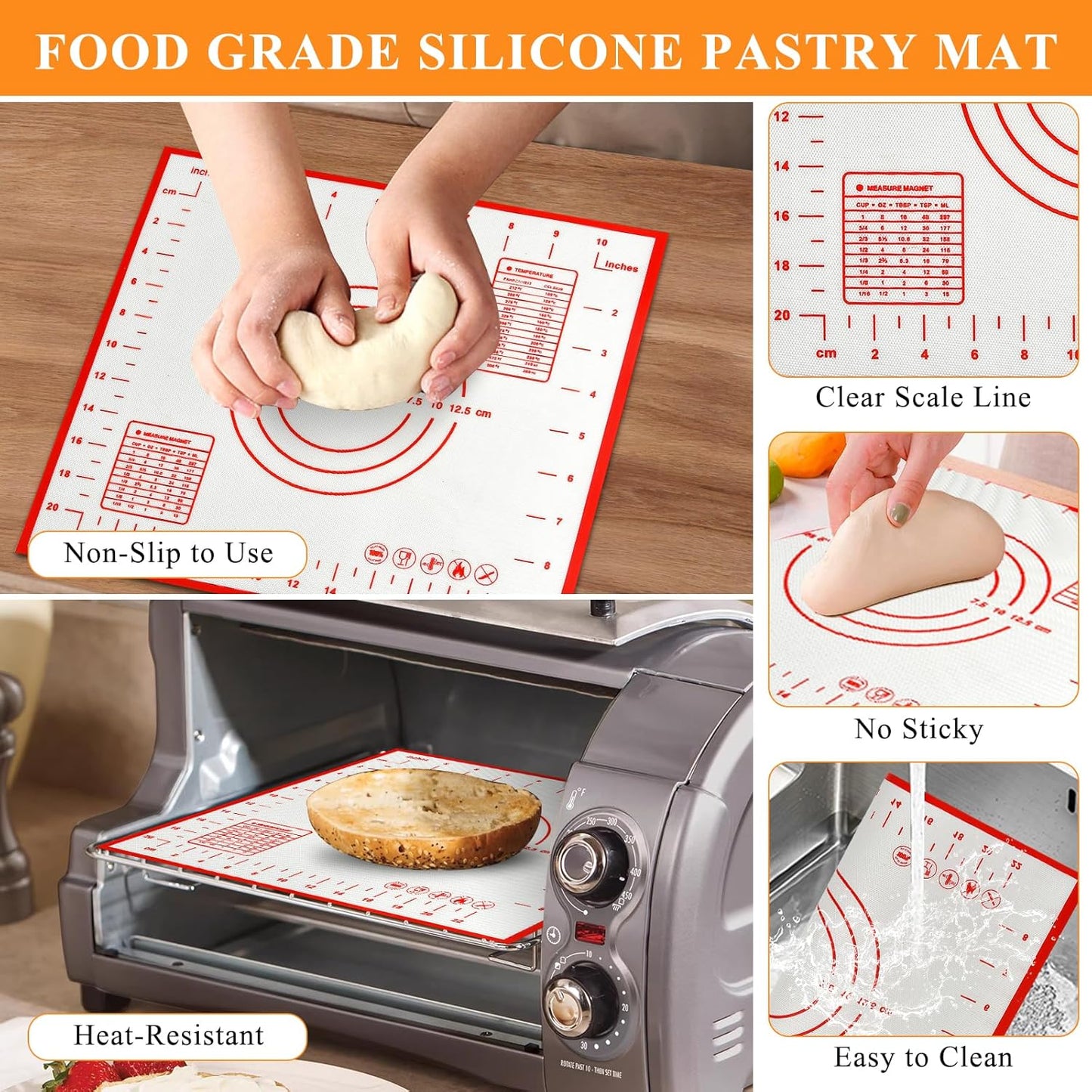 Set of 3 Pizza Kit Including Stainless Steel Pizza Dough Roller, Wooden Docker Rolling Pin and Non-slip Silicone Baking Mat, Dough Hole Maker for Cookie Pie Pastry Crust