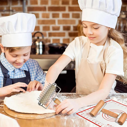 Set of 3 Pizza Kit Including Stainless Steel Pizza Dough Roller, Wooden Docker Rolling Pin and Non-slip Silicone Baking Mat, Dough Hole Maker for Cookie Pie Pastry Crust