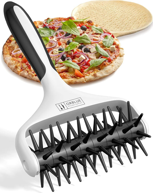 Pizza Dough Docker Pastry Roller with Spikes, Pizza Docking Tool for Home & Commercial Kitchen - Pizza Making Accessories that Prevent Dough from Blistering, Black