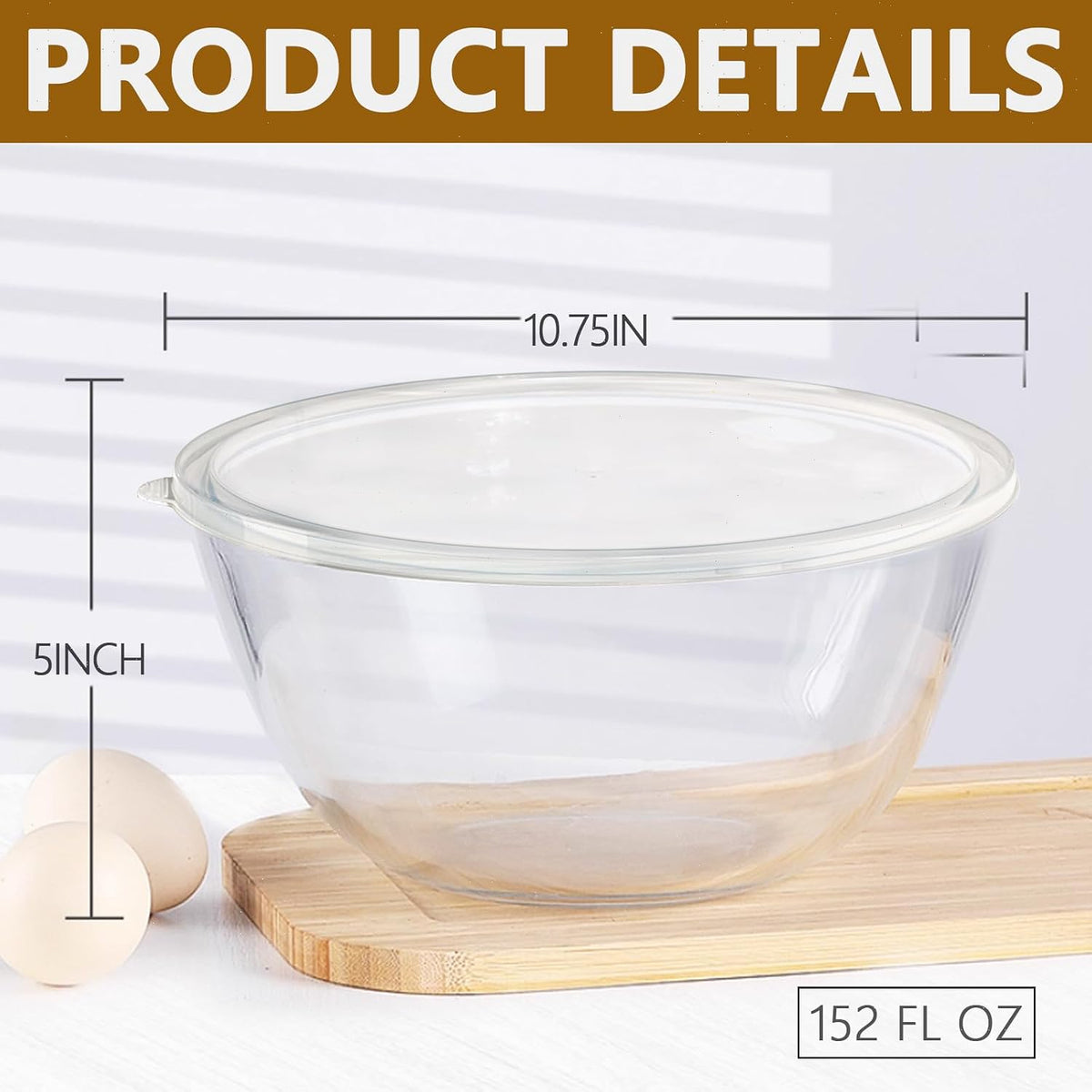 5 Quart Deep Big Glass Bowl with Lid,10 Inch Large Glass Mixing Bowl for Sourdough Bread Kitchen Salad Bread Storage, For Prepping, Marinating & Brining Kimch (clear)