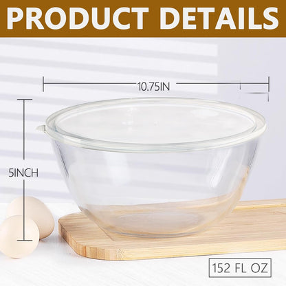 5 Quart Deep Big Glass Bowl with Lid,10 Inch Large Glass Mixing Bowl for Sourdough Bread Kitchen Salad Bread Storage, For Prepping, Marinating & Brining Kimch (clear)