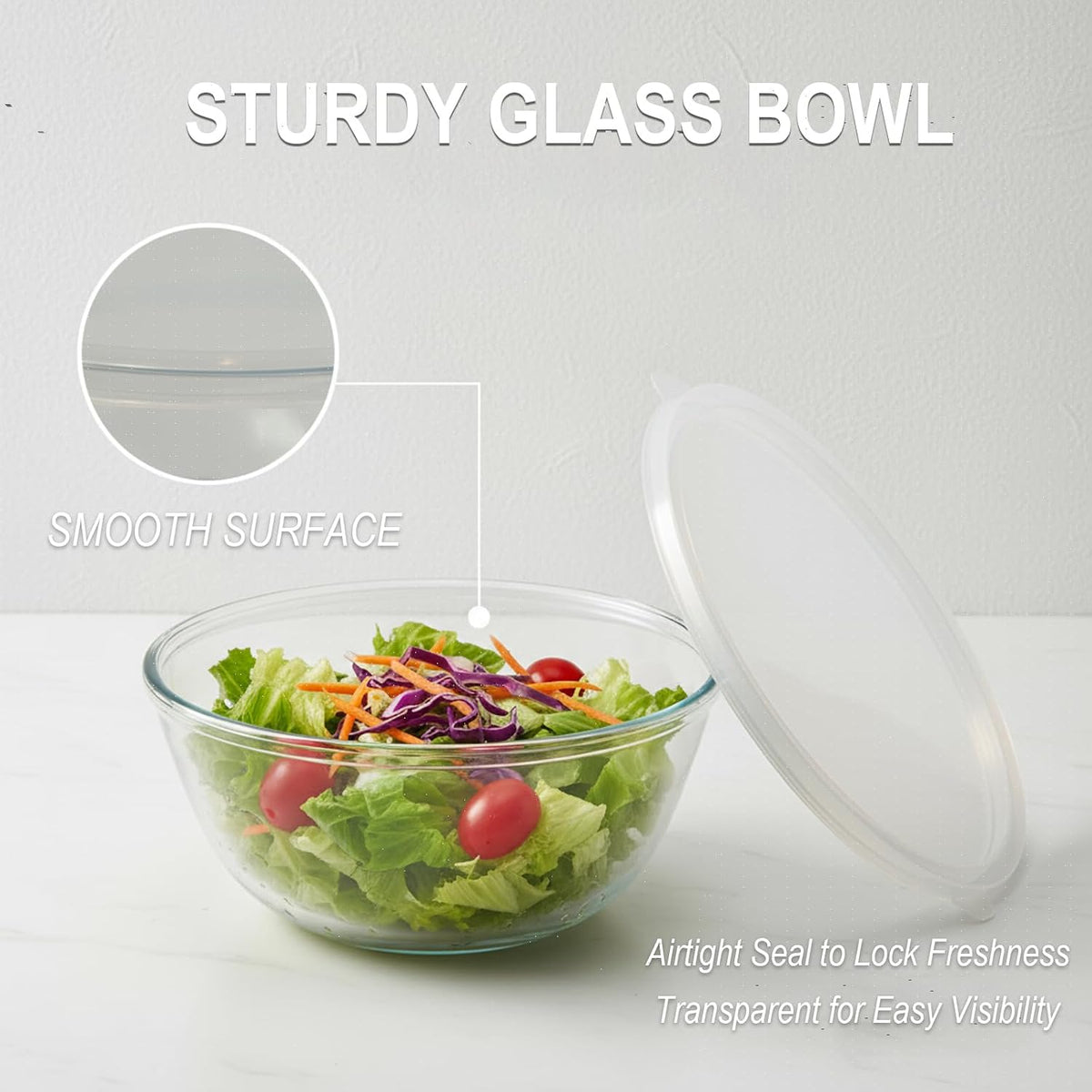 5 Quart Deep Big Glass Bowl with Lid,10 Inch Large Glass Mixing Bowl for Sourdough Bread Kitchen Salad Bread Storage, For Prepping, Marinating & Brining Kimch (clear)