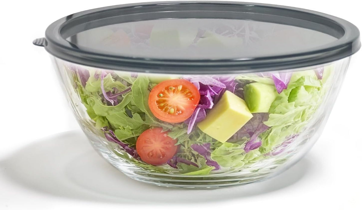 5 Quart Deep Big Glass Bowl with Lid,10 Inch Large Glass Mixing Bowl for Sourdough Bread Kitchen Salad Bread Storage, For Prepping, Marinating & Brining Kimch (clear)