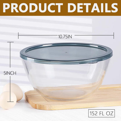 5 Quart Deep Big Glass Bowl with Lid,10 Inch Large Glass Mixing Bowl for Sourdough Bread Kitchen Salad Bread Storage, For Prepping, Marinating & Brining Kimch (clear)