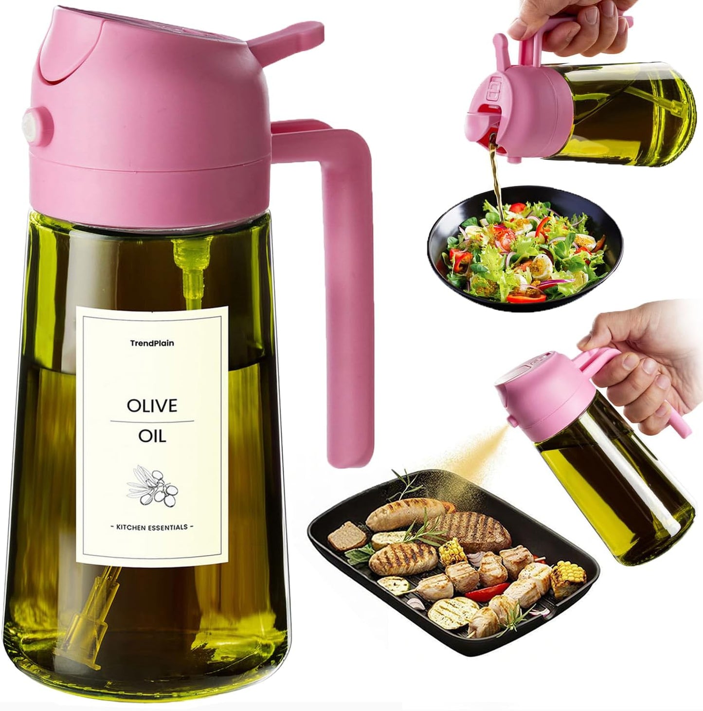 Original 16oz/470ml Olive Oil Dispenser Bottle for Kitchen Gadgets and Air Fryer Accessories - Olive Oil Sprayer for Cooking w/Stickers - Black