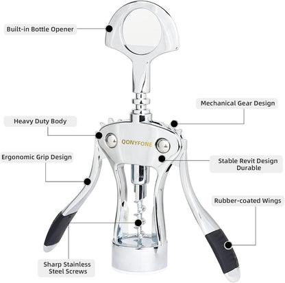 Wine Opener, Premium Zinc Alloy Wing Corkscrew (Silver Silver)