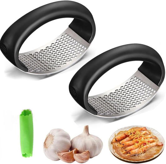 2026 New Garlic Press Rocker,Portable Manual Stainless Steel Garlic Press Rocker Crusher Masher with Garlic Peeling Drum for Home Kitchen Utensils Garlic Crusher (2)