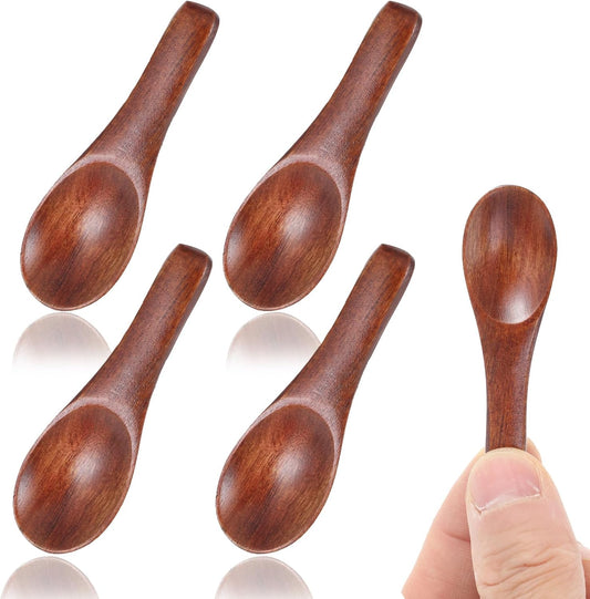 4 Pcs Tiny Wooden Spoons, 2.36in Mini Spoons for Spices Jars, Tiny Salt Spoon, Handmade Mini Wooden Spoon Set for Sauces, Honey, Jam, Sugar, Ice Cream Mustard Cooking