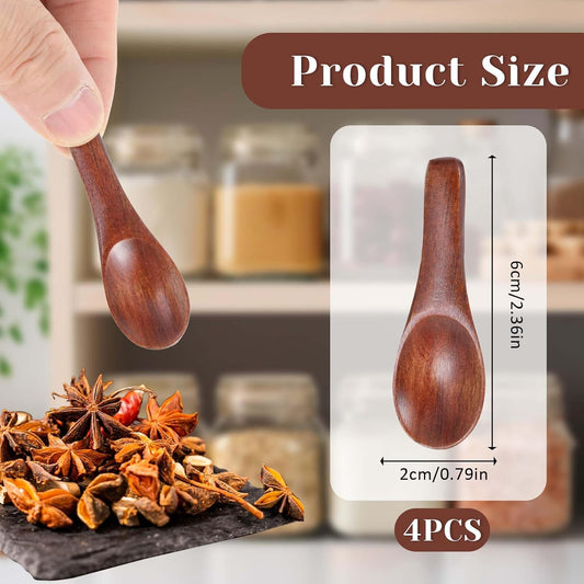 4 Pcs Tiny Wooden Spoons, 2.36in Mini Spoons for Spices Jars, Tiny Salt Spoon, Handmade Mini Wooden Spoon Set for Sauces, Honey, Jam, Sugar, Ice Cream Mustard Cooking