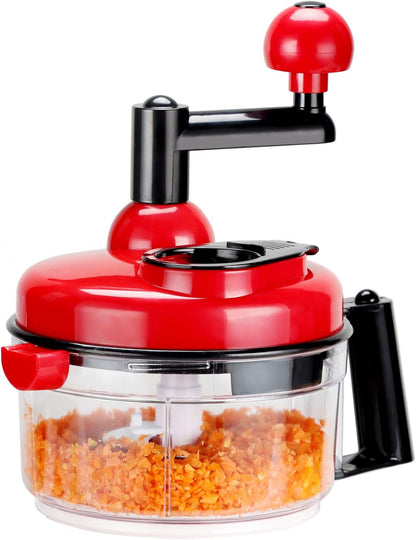 Hand Crank Food Chopper Red - Manual Food Processor with Egg Separator, Labor-Saving, Easy to Clean, Large Vegetable Mixer Blender for Onion, Garlic, Salad, Salsa, Nuts, Meat, Fruit, etc