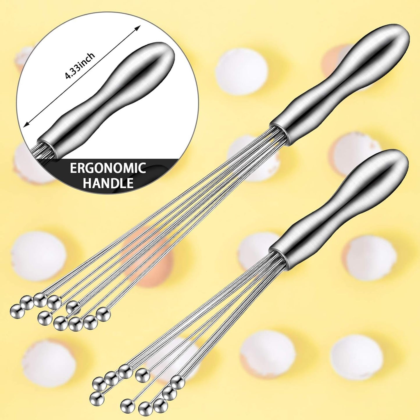 2 Pieces Ball Whisk Set 10-Inch and 12-Inch Stainless Steel Ball Whisk Wire Egg Whisks for Cooking, Blending, Whisking, Beating, Stirring(10 Inch, 12 Inch)