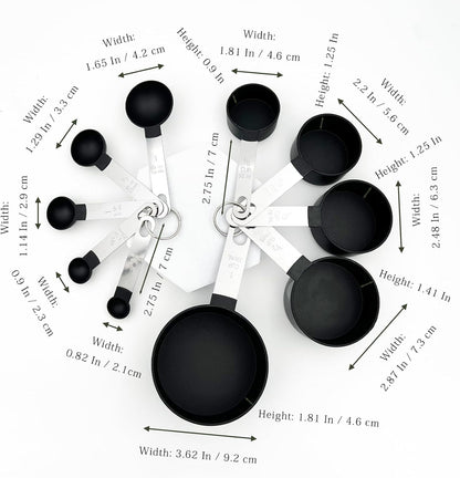 Black Measuring Cups & Spoons Set, Stackable Nesting Measuring Cups with Stainless Steel Handles, 10-Piece Kitchen Baking Tools