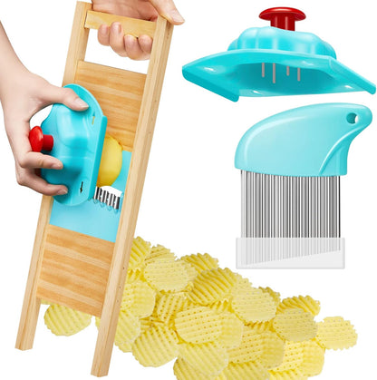3 Pcs Waffle Fry Cutter Set Crinkle Cutter for Potatoes French Fry Lattice Maker Carrot Wavy Chopper Slicer Stainless Steel Knife with Protective Cover for Home Veggies Pickle Kitchen Food Safety