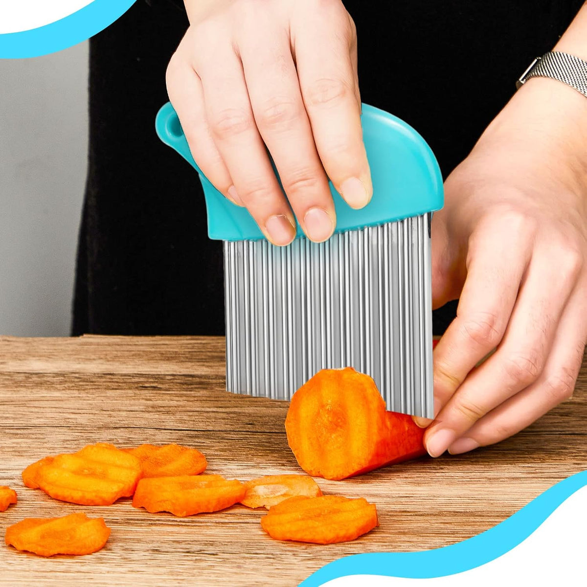 3 Pcs Waffle Fry Cutter Set Crinkle Cutter for Potatoes French Fry Lattice Maker Carrot Wavy Chopper Slicer Stainless Steel Knife with Protective Cover for Home Veggies Pickle Kitchen Food Safety