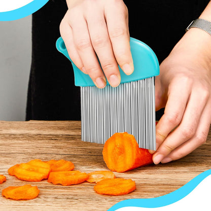 3 Pcs Waffle Fry Cutter Set Crinkle Cutter for Potatoes French Fry Lattice Maker Carrot Wavy Chopper Slicer Stainless Steel Knife with Protective Cover for Home Veggies Pickle Kitchen Food Safety