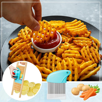 3 Pcs Waffle Fry Cutter Set Crinkle Cutter for Potatoes French Fry Lattice Maker Carrot Wavy Chopper Slicer Stainless Steel Knife with Protective Cover for Home Veggies Pickle Kitchen Food Safety