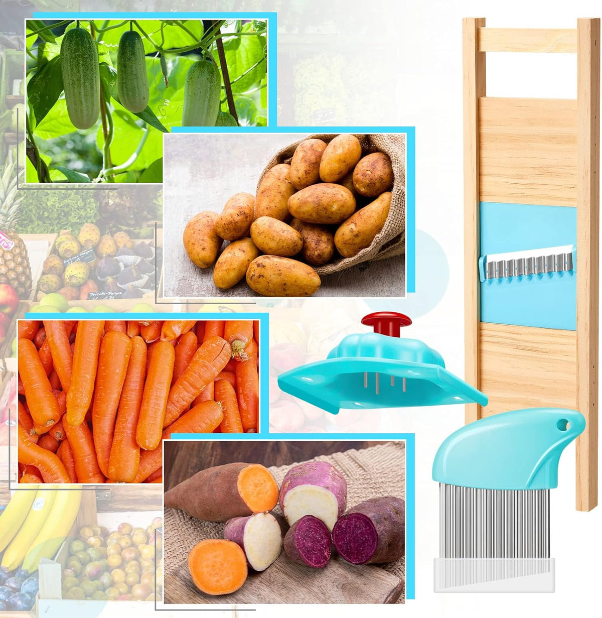3 Pcs Waffle Fry Cutter Set Crinkle Cutter for Potatoes French Fry Lattice Maker Carrot Wavy Chopper Slicer Stainless Steel Knife with Protective Cover for Home Veggies Pickle Kitchen Food Safety